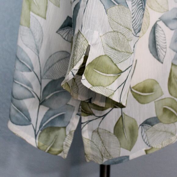 Alfred Dunner Blue Green Leaf Button Down Blouse Size 16 Leaves - Picture 5 of 10